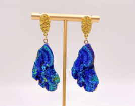 Stunning Blue Geode Earrings - Unique Handcrafted Jewelry ! - £12.02 GBP