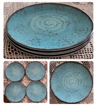 Elama Pryce ~ Four (4) Melamine ~ Teal w/Brown Speckle Design 11&quot; Dinner Plates - £29.89 GBP