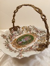 Vintage Hua Rong Tang Zhi Chinese Brass &amp; Porcelain Centerpiece Basket #... - $245.52