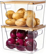 Extra Large Clear Kitchen Organizers with Bamboo Lids - 2 Pack Stackable... - $58.36