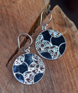 Sterling silver earrings, round silver earrings, Black enamel earrings, ... - £18.86 GBP