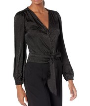 Michael Kors Women&#39;s Black Animal Jacquard Crop Tie Front Blouse L NWT - £33.97 GBP