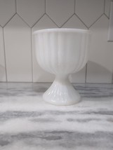 Mid-Century Striped Milk Glass Vase, Pedestal Goblet Vase 6.5” Tall, White Vase - £8.67 GBP