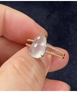 18K Solid Yellow Gold Highly-translucent Natural White Jadeite Jade Gour... - $440.55 CAD+