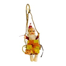 Vintage Kitschy Santa Claus Christmas Ornament On Swing With Mouse In Package - £10.27 GBP