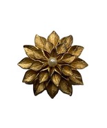 Vintage Marcel Boucher 8375P Dahlia Gold Tone Faux Pearl Center Brooch - $67.82 CAD
