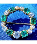 Earth mined Diamond Emerald Circle Deco Brooch Elegant Antique 18k Gold ... - $644,153.04 MXN