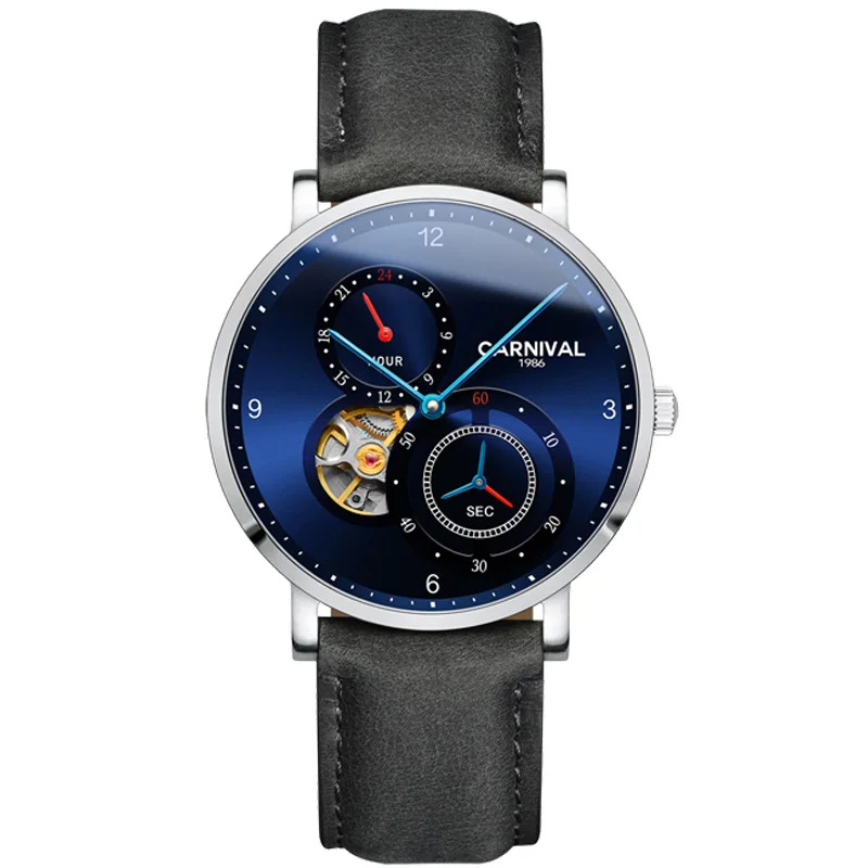 Carnival Fashion Cool Black Mechanical Watch for Men   Stainless Steel Waterproo - £155.56 GBP