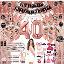 40Th Birthday Decorations For Women - (76Pack) Rose Gold Party Banner, Pennant,  - £39.95 GBP