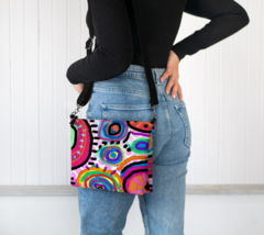 Colorful Abstract Original Art Vegan Leather Handbag Purse Crossbody Purse - £51.35 GBP