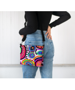 Colorful Abstract Original Art Vegan Leather Handbag Purse Crossbody Purse - £51.13 GBP