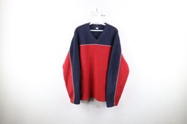 Vintage Gap Mens XL Distressed Color Block Fleece V-Neck Sweater Red Polyester - $54.40