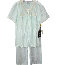 Vintage Vanity Fair 2 Piece Pajama Set Short Sleeve Pants Size M Mint Gr... - $34.60