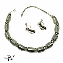 Vintage Necklace and Screw Back Earring Set - Deco Curved Metal Design -... - $30.00