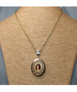 Vintage Gold Tone Victorian Woman Double Sided Picture Locket 23&quot; Chain - £9.76 GBP