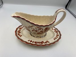 Spode INDIAN TREE Gravy Boat with Attached Underplate Made in England ol... - £47.95 GBP