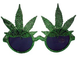 1 pair GREEN GLITTER POT LEAVES marijuana NOVELTY PARTY GLASSES  sunglas... - £5.21 GBP