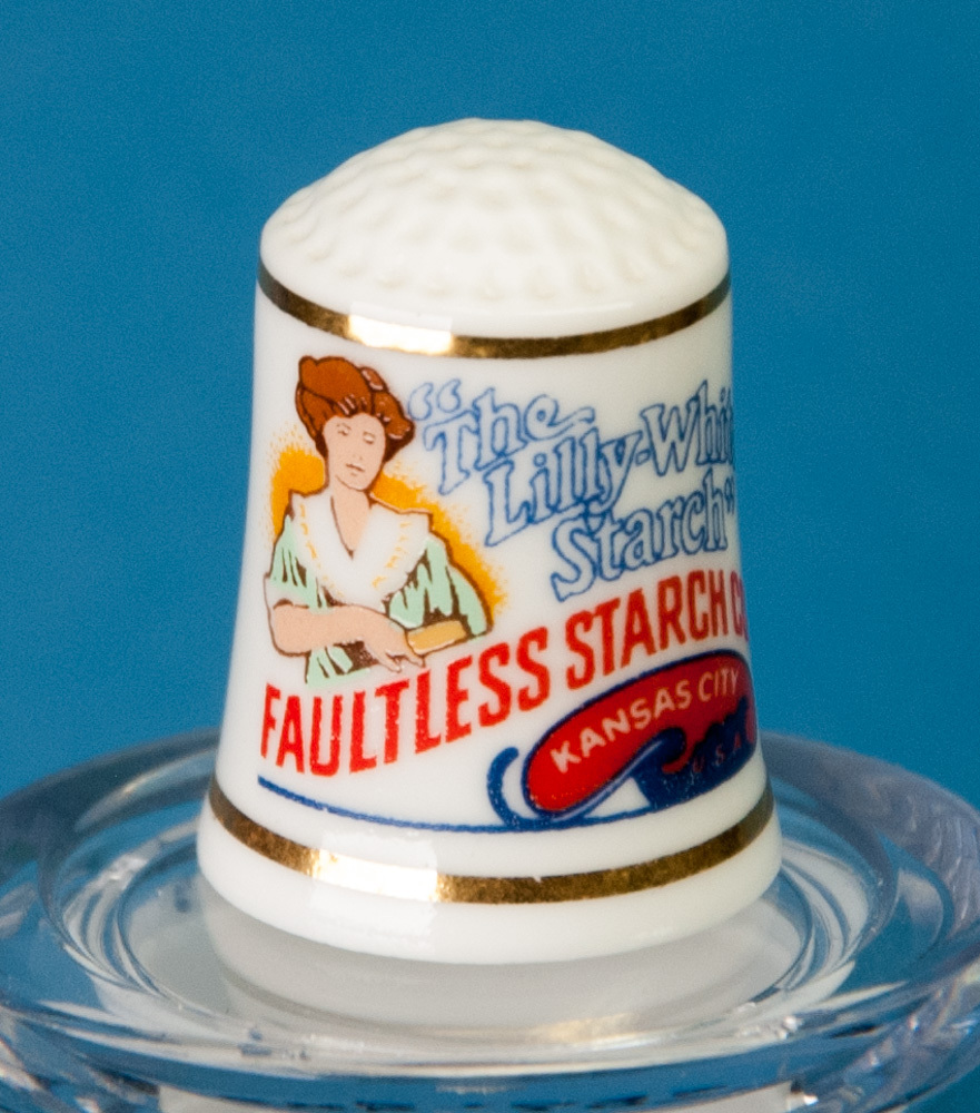 Franklin Mint Country Store Thimble Faultless Starch Advertising Porcelain Item image 2