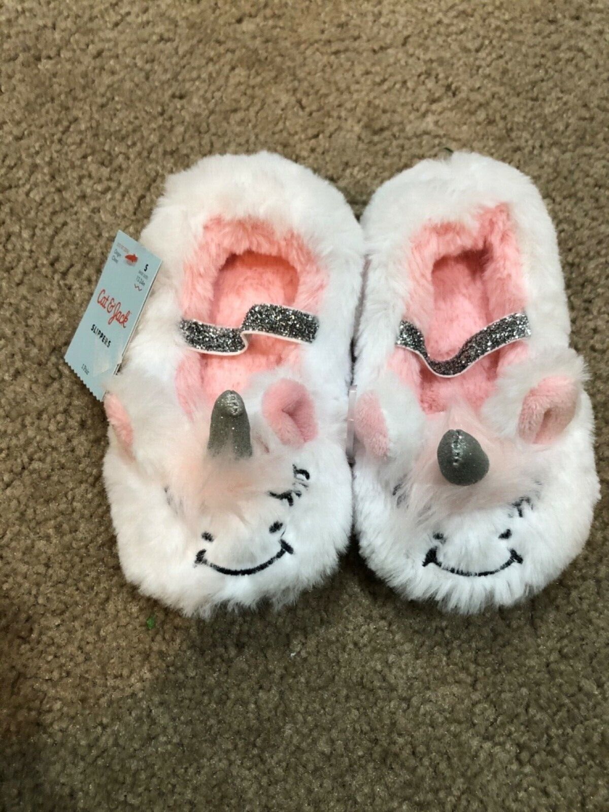 New Toddler Girls Unicorn Slippers Size S M L Cat &amp; Jack White Pink Glit... - $6.99