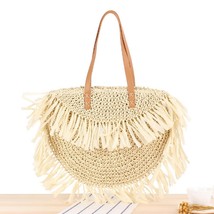 Women Solid Color  Bags Round Straw Beach Handbags Vintage Handmade Woven Bags   - £79.61 GBP