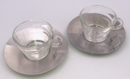 Two (2) Nespresso View Collection Glass Cup Demitasse w/ Stainless Steel... - $18.69