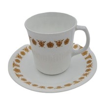 Vintage Corelle Cup &amp; Saucer Set Gold Butterfly White Pyrex Coffee Tea D Handle - £3.18 GBP