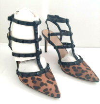 Cheetah Animal Print Strappy Sling Back Ankle Gladiator Heels Mix No 6 W... - £39.87 GBP