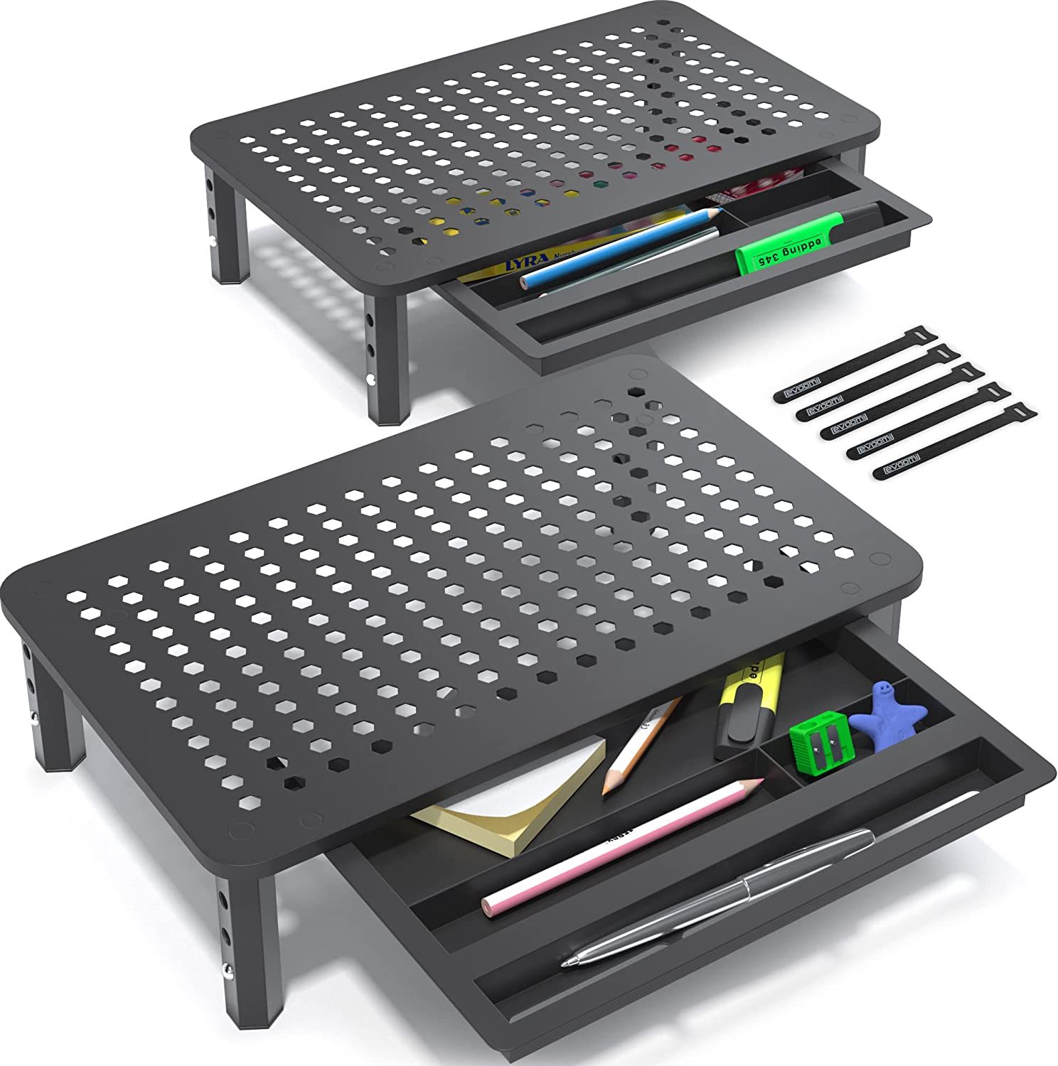 EVOOMI Back Saver Monitor Riser Stand with Drawer - 2 Pack - Gain 5 Weeks a - $36.99