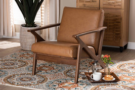 Netherlands Walnut Brown and Tan Faux Leather Effect Lounge Chair - $6,781.55 MXN