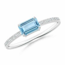 ANGARA East-West Emerald-Cut Aquamarine Solitaire Ring for Women in 14K Gold - £605.52 GBP