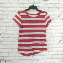 Loft Outlet Top Womens XS Red Striped Embroidered Short Sleeve Shirt - $15.95