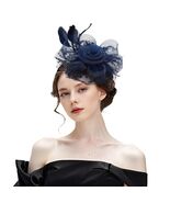 SHUERIET Women Feather Veil Floral Headband Hat Navy - $256.31 MXN