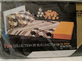 Vera Neumann Op Stripe MCM Brown Stripes Twin Fitted &amp; Flat Sheet Burlin... - $46.48