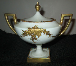 Vintage BELEEK Hand Painted Covered Sugar Bowl Gold on White Marked 1910 + - - £54.60 GBP