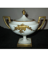 Vintage BELEEK Hand Painted Covered Sugar Bowl Gold on White Marked 1910... - $69.44