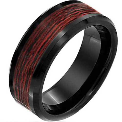 COI Black Tungsten Carbide Wedding Band Ring With Wood-TG2291