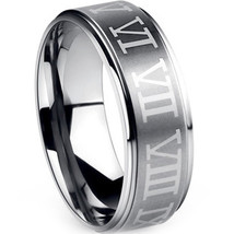(New With Tag)Tungsten Carbide Wedding Band Ring With Roman Numerals - Silver Co - £47.95 GBP