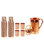 Pure Copper Water Jug Drinking Pitchers 2 Hammered Copper Water Bottle 4... - £54.36 GBP