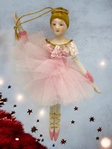 Vintage Porcelain Pink Ballerina Christmas Ornament 6.5&quot; - £11.97 GBP