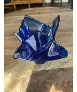 Art Glass Hand Blown Blue Glass Handkerchief Vase 5.25” T 6.25” W - $22.74 CAD