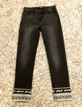 Boom Boom Jeans Womens 5 Black 28x27 Crop Vintage Denim Beaded Hem Y2K S... - $28.59