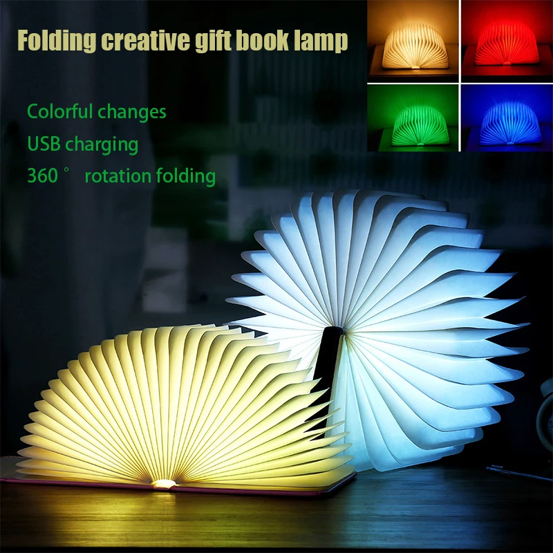  book lamp led creative night light 7 color usb charging portable wooden magnetic table thumb200