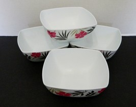 Square Salad Melamine Cereal Bowls White with Pink Flowers Lot of Four - £15.38 GBP