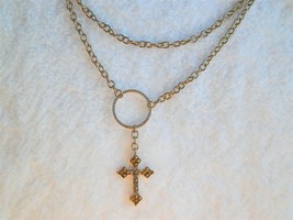 NWT Gold Cross Pendant Layered Choker Necklace Rhinestones Forever 21 - £7.87 GBP
