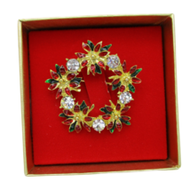 Van Dell Poinsettia Wreath Pendant Brooch New Vintage Christmas Signed Pin - £15.09 GBP