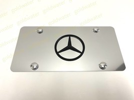 3D Blk Mercedes-Benz Star LOGO Emblem Silver Aluminum Chrome Front License Plate - $28.95