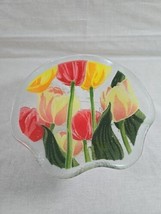 Vintage PEGGY KARR Fused Art Glass Tulip Flowers 9&quot; Bowl, Ruffled Edge  - $33.65