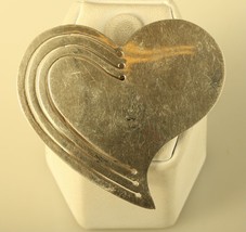 Vintage Sterling Silver Signed 925 Mexico Three Stripes Modern Heart Brooch Pin - £34.99 GBP