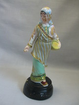 Figurine Lady Holding Bowl Gold Decor On Clothes Wood Base Hindu or Arabic - $9.95