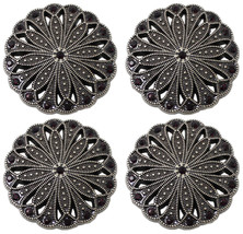 Concho Set of 4 Conchos Western Saddle Tack Antique Silver Rhinestones 4... - $16.82